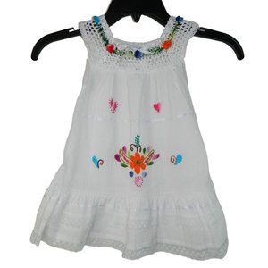 Baby Girl Dress Toddler Mexican Dress Flowers Embroidery White Cute Boho Sze 2